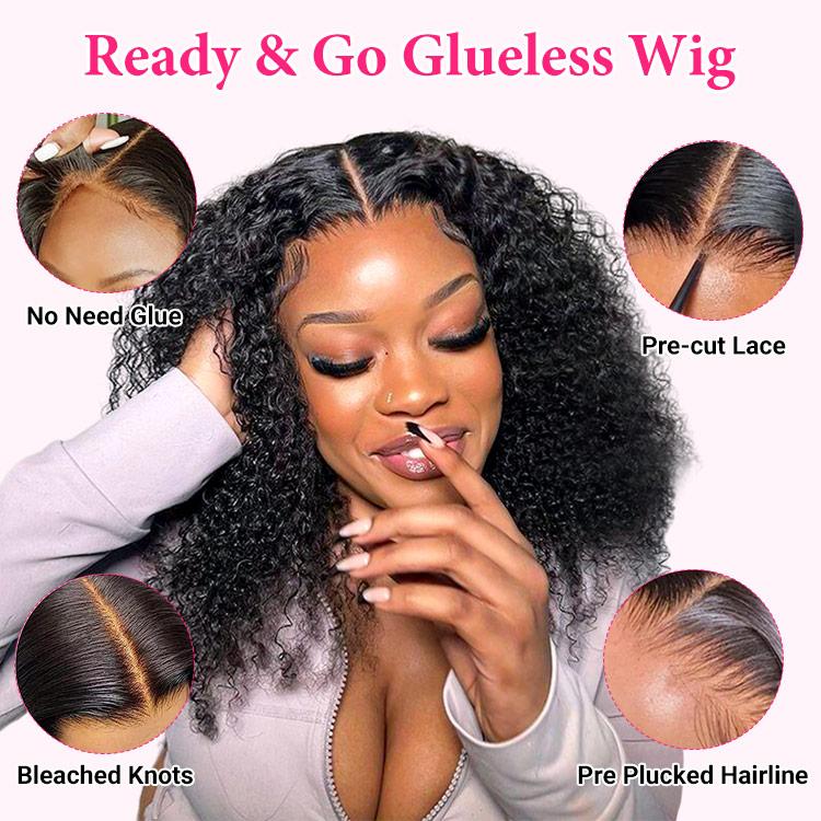 West Kiss Short Kinky Curly Ready Go Glueless Wigs Pre Cut Pre Bleached 7x4 Closure Wig 250% Density Human Hair Wig Pre Plucked 13x4 Lace Front Wigs