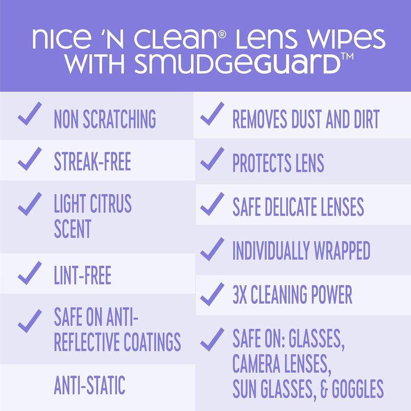 SmudgeGuard Lens Cleaning Wipes (100 Total Wipes) | Pre-Moistened Individually Wrapped Wipes | Non-Scratching & Non-Streaking | Safe for Eyeglasses, Goggles, & Camera Lens