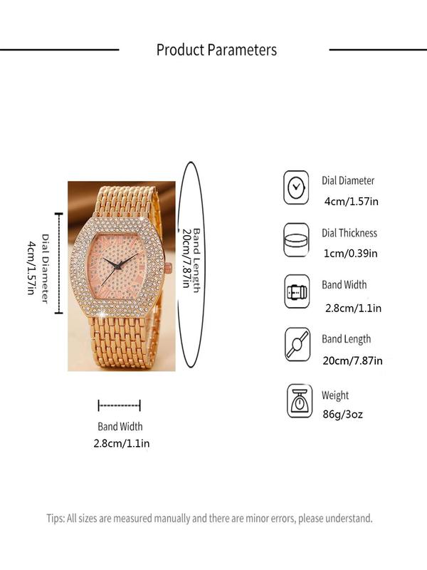 Women's Elegant Business Rhinestone Decorated Quartz Watch, Fashionable Wristwatch for Daily Life, Trendy All-match & Exquisite Watch for Birthday Gift