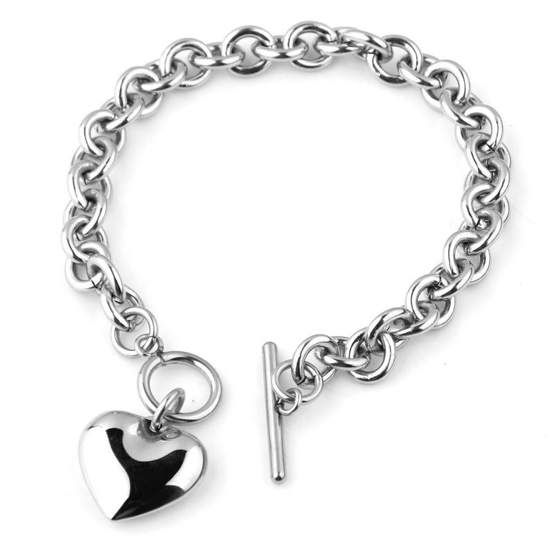 Vintage Stainless Steel O-Link Heart Necklace & Bracelet Set for Women - Perfect Autumn Gift for Girlfriend - Romantic Love Necklace with Matching Charm Bracelet and Earrings Y55