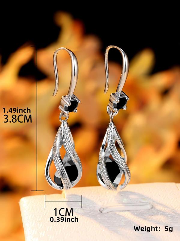 1 Pair Elegant Water Drop Shaped Hollow Out Dangle Earrings, Rhinestone Decor Jewelry For Women, Fashion Accessories For Party, Daily Clothing Decor For Girl