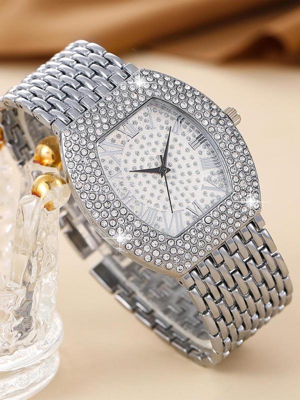 Women's Elegant Business Rhinestone Decorated Quartz Watch, Fashionable Wristwatch for Daily Life, Trendy All-match & Exquisite Watch for Birthday Gift