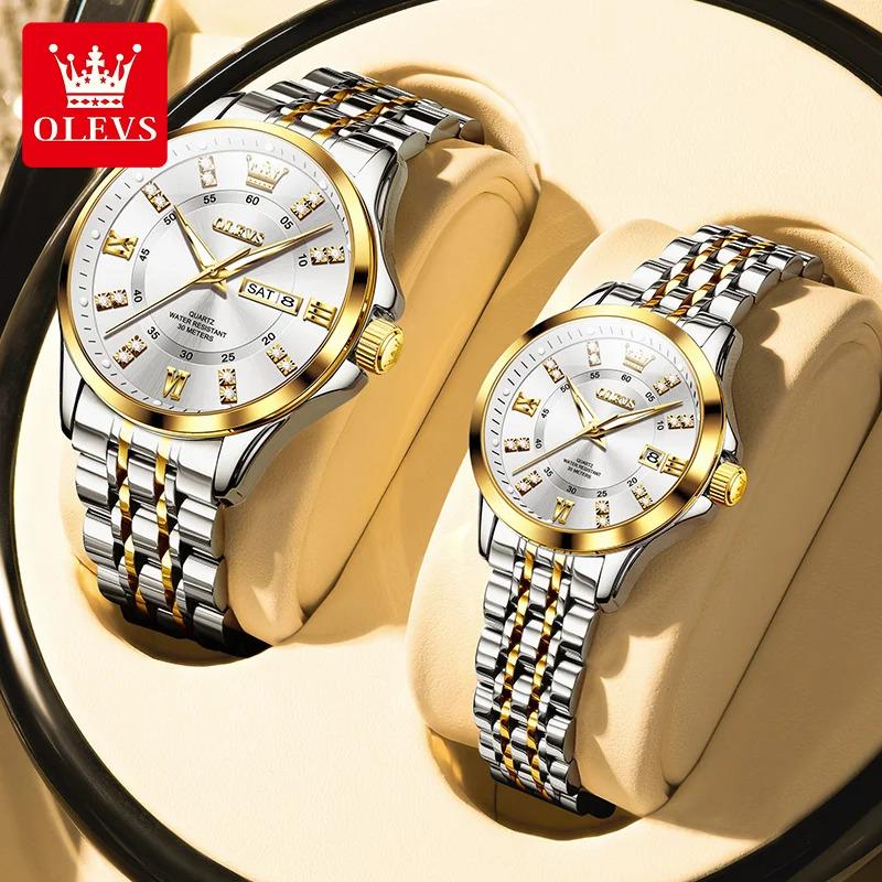 OLEVS Luxury Brand Original Certification Couple Watch Waterproof Date Quartz Watch for Men's and Women's Luminous Fashion Watch