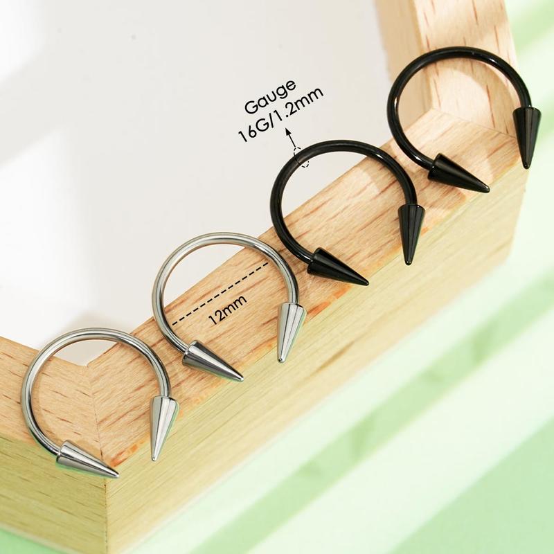 Oufer 16G 4PCS Spike Ends Septum Ring Circular Barbell