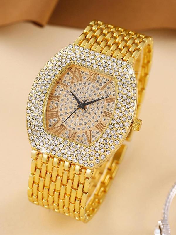 Women's Elegant Business Rhinestone Decorated Quartz Watch, Fashionable Wristwatch for Daily Life, Trendy All-match & Exquisite Watch for Birthday Gift