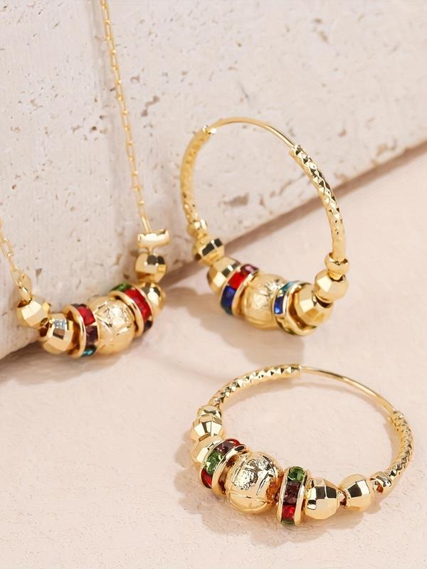 Elegant Beaded Decor Necklace & Hoop Earrings, Fashion Jewelry for Party, Daily Clothing Decor, Trendy All-match & Exquisite Jewelry for Birthday Gift