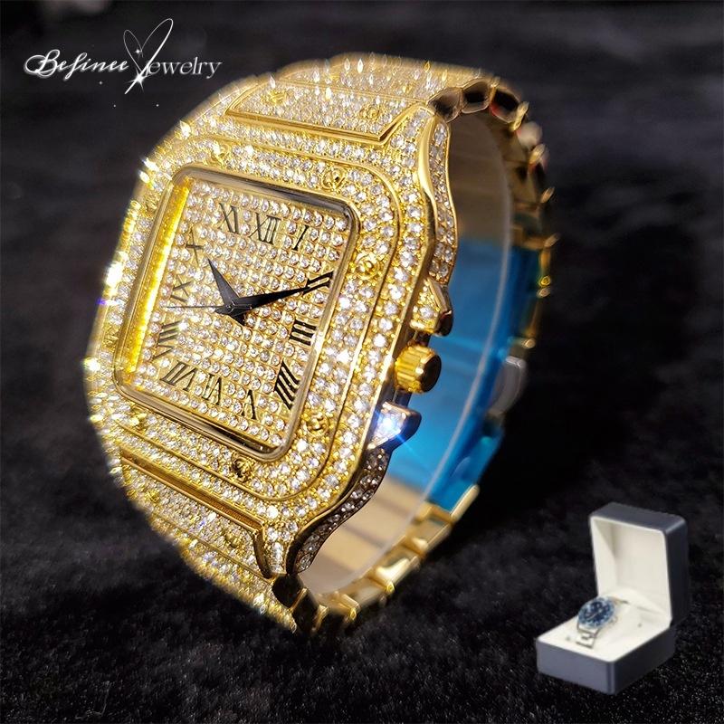 Mens and  Womens 18K gold plated Watches Luxury Unisex   Iced-out Bling CZ Fashion Quartz  Watch