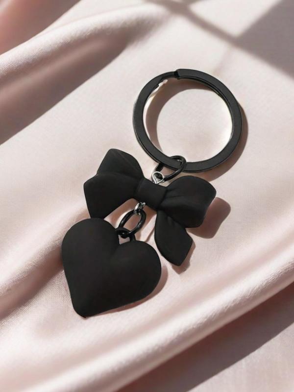 Heart Shaped Keychain, Cute Bow Decor Keychain for Women & Girls, Fashion Accessories for Daily Use, Trendy All-match & Exquisite Keychain for Birthday Gift