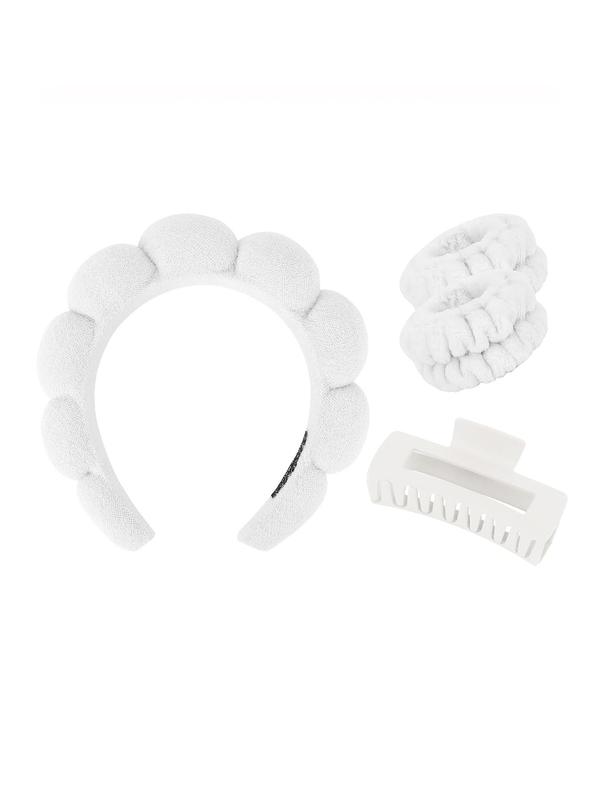 Women's Cute Hair Accessories Set, Soft Hair Hoop & Absorbent Wristbands & Minimalist Hair Claw, Chic Versatile Hair Accessories for Skincare Use, Creative Gift