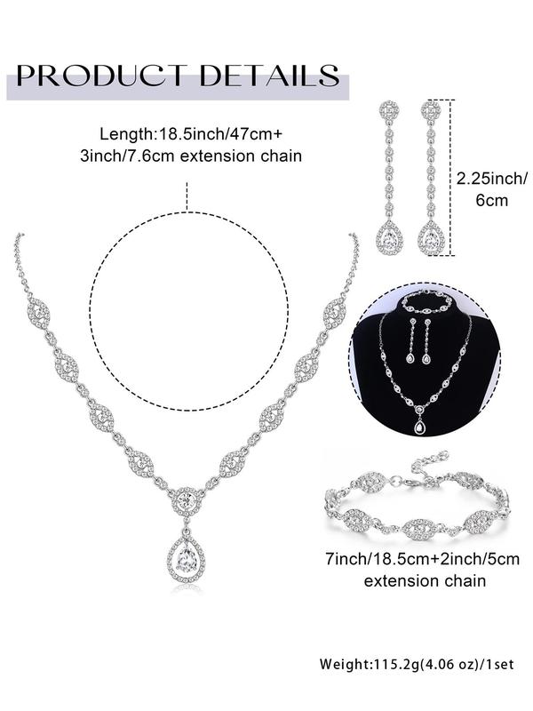 Women's Elegant Rhinestone Decor Jewelry Set (4pcs set), Exquisite Trendy Pendant Necklace & Dangle Earrings & Bracelet, Fashionable Luxury Jewelry Set for Party Decoration