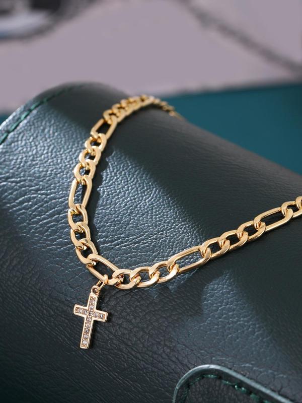 Elegant Rhinestone Decorated Cross Charm Anklet for Women,  Gorgeous Chic Foot Jewelry for Beach Party, All-match Simple Fashion Accessories