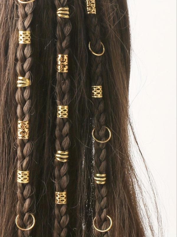 Vintage Hollow Out Design Mixed Style Hair Rings for Hair Braids & Dreadlock (80pcs set), Trendy Minimalist Lock Hair Rings, Exquisite Hair Accessories for Women & Girls