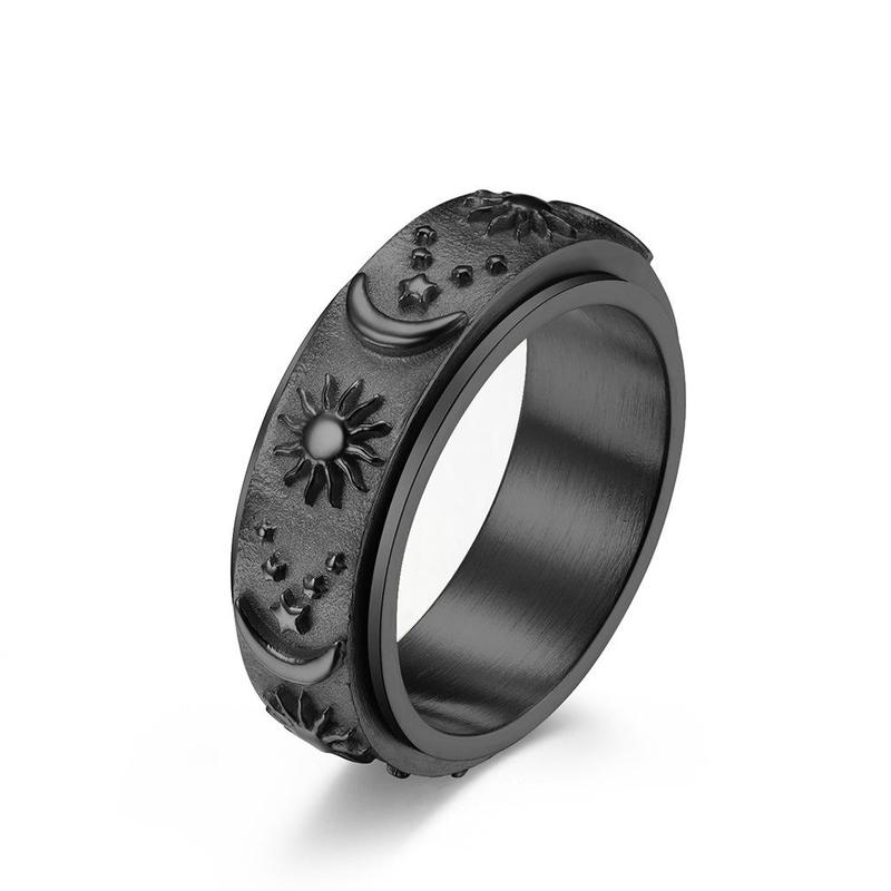 Star, moon and sun titanium steel ring ring can be rotated and moved bohemian style decompression ring Men's Rotatable