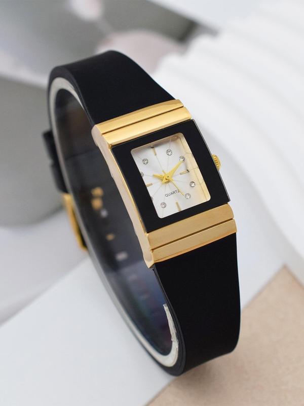 Women's Elegant Rhinestone Decorated Quartz Watch, Fashionable Rectangle Dial Watch for Women & Girls, Trendy All-match & Exquisite Watch for Birthday Gift without Box