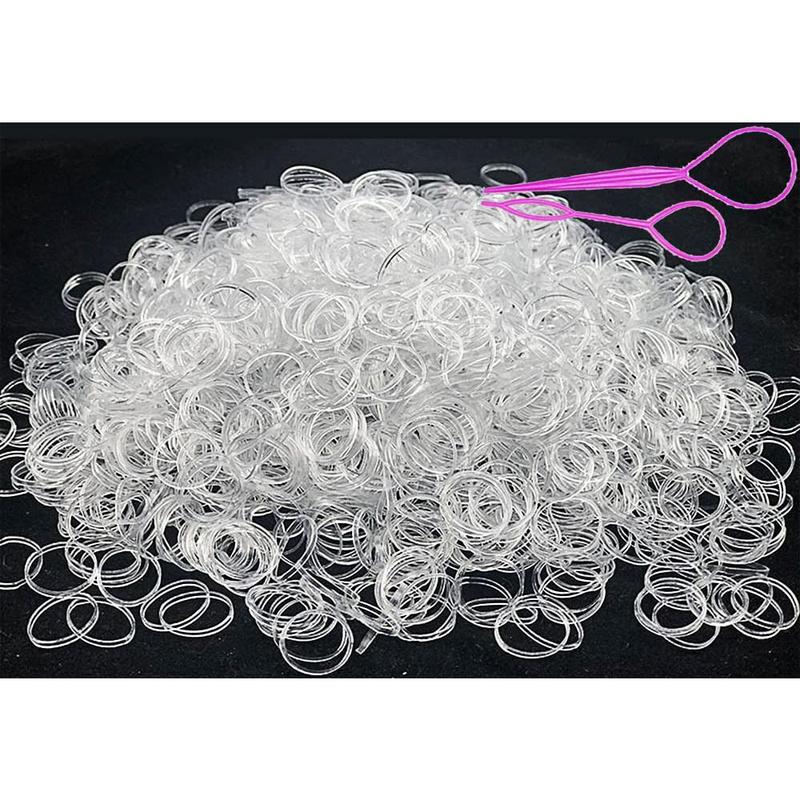 2000 PCS Clear Elastic Mini Ponytail Rubbers Ties, Soft Non-Slip Small Hair Accessories for Girls, with 2 PCS Topsy Tail Tools