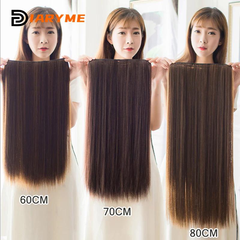 Extra long Straight Synthetic Clip in Hair Extensions 20 24 28 32 38inch Hair Extensions For Women Heat Resistant Fibre Black Go