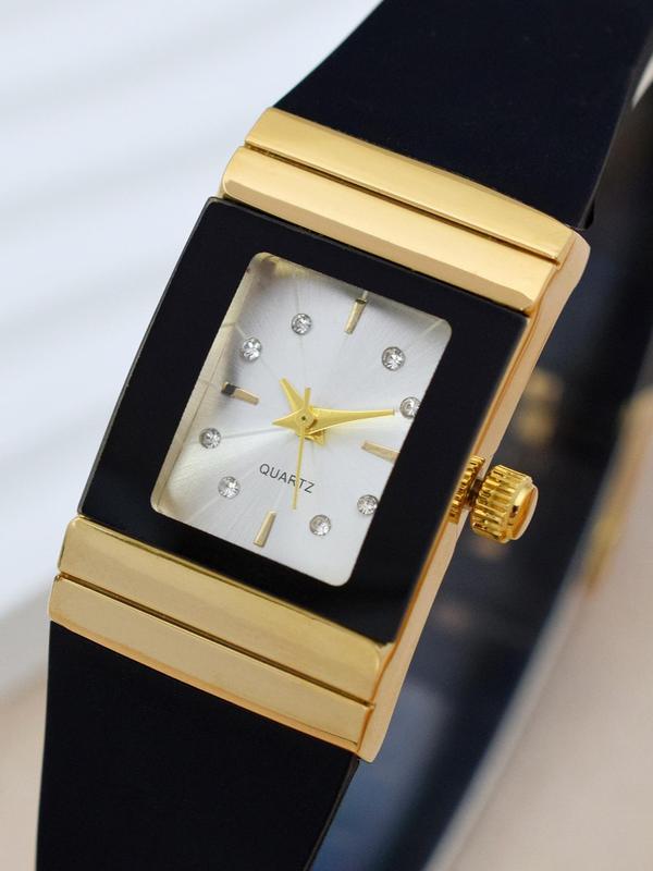 Women's Elegant Rhinestone Decorated Quartz Watch, Fashionable Rectangle Dial Watch for Women & Girls, Trendy All-match & Exquisite Watch for Birthday Gift without Box