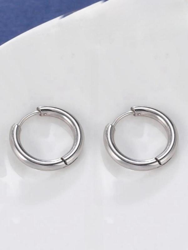 Round Shaped Design Small Hoop Earrings, 1 Pair Classic Fashion Stainless Steel  Jewelry for Women and Girls, Casual All-match Accessories for Party, Daily Wear, Gifts for Girlfriend