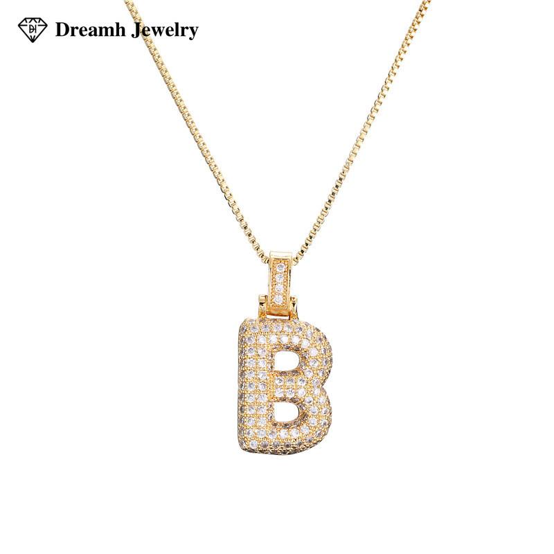 Collar Chain Copper Micro Zirconia 26 Alphabet Pendant Necklace Dazzling Sparkle  Hoops personalized Hip-hop style english capital