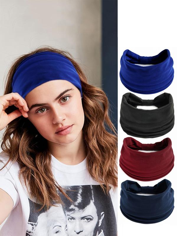 4 Counts Solid Color Bow Decor Hair Band, Elastic Wide Sports Hair Band for Gym Workout Running, Hair Accessories Headband for Women