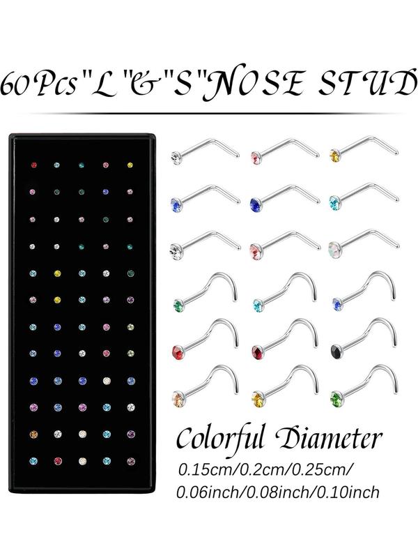 Nose Ring Studs Set, Stainless Steel Nose Rings Hoops, Bone Screw L Shaped Nose Rings, Nose Piercing Jewelry, Body Jewelry for Women & Men