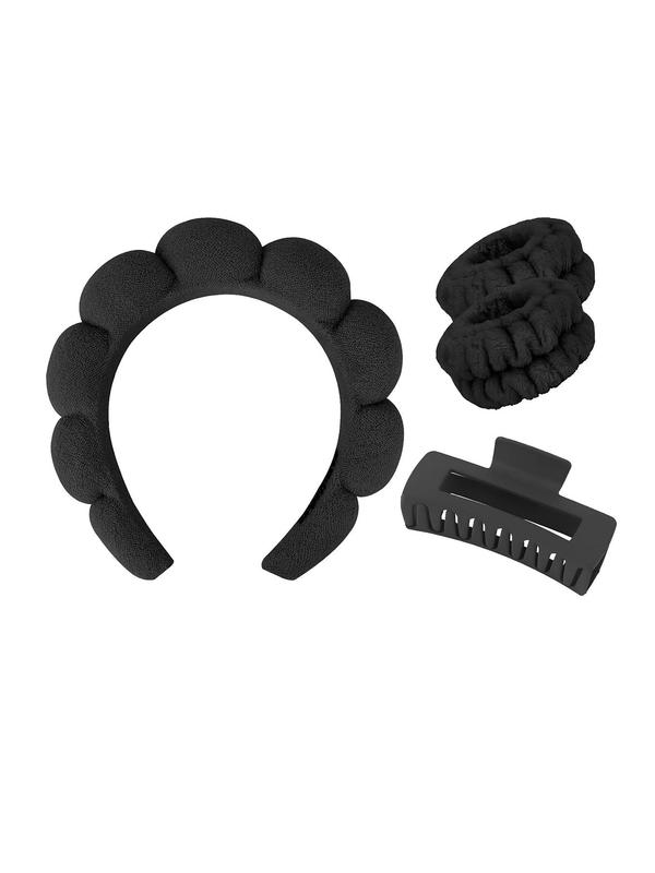 Women's Cute Hair Accessories Set, Soft Hair Hoop & Absorbent Wristbands & Minimalist Hair Claw, Chic Versatile Hair Accessories for Skincare Use, Creative Gift