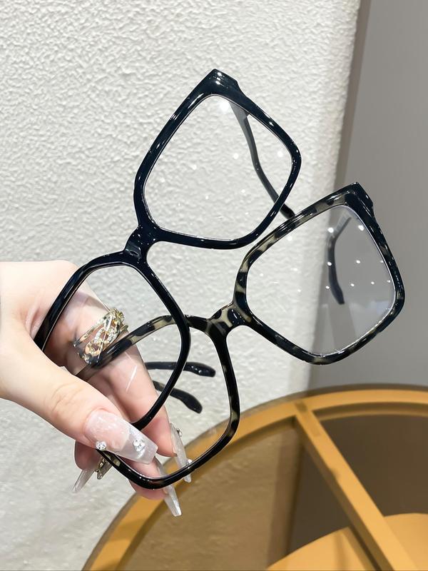 Women's Leopard Pattern & Clear Square Frame Eyeglasses Set, Trendy Casual Eyeglasses for Everyday Use, Fashion Accessories for Outdoor Activities