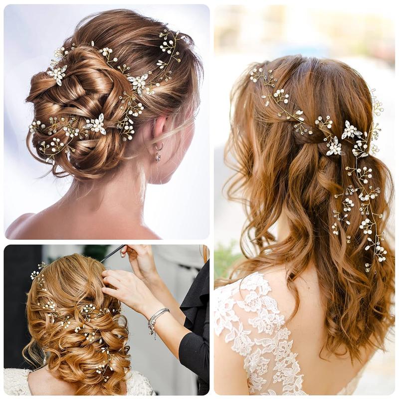 Wedding Hair Bridal Hair Accessories Pieces for Brides Hair Vine Crystal Extra Long Pearl and Beads Bridal Hair Vine Headband Head Pieces for Women and Girls