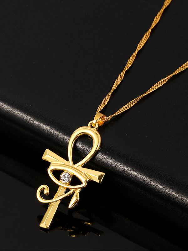 Rhinestone Decorated Cross Pendant Necklace for Women & Men, Eye Design Necklace for Daily Wear, Trendy All-match Jewelry for Birthday Gift