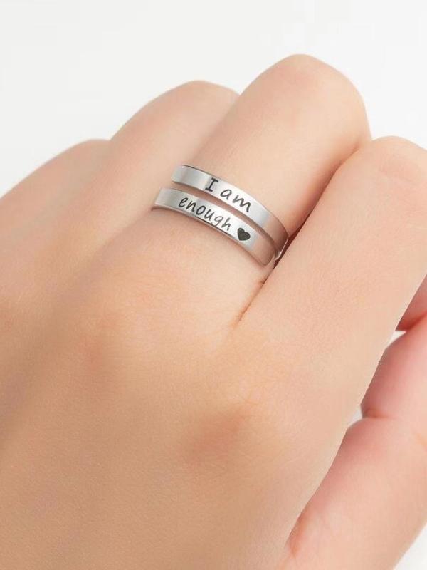 Simple Letter Engraved Cuff Ring, Adjustable Ring for Women & Men, Fashion Accessories for Daily Wear, Trendy All-match & Exquisite Jewelry for Birthday Gift