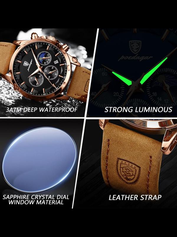 Men's Business Round Dial Luminous Analog Quartz Watch, Waterproof Fashion Watch for Party, Daily Clothing Decor, Trendy All-match & Exquisite Watch for Gift with Box Watches For Men