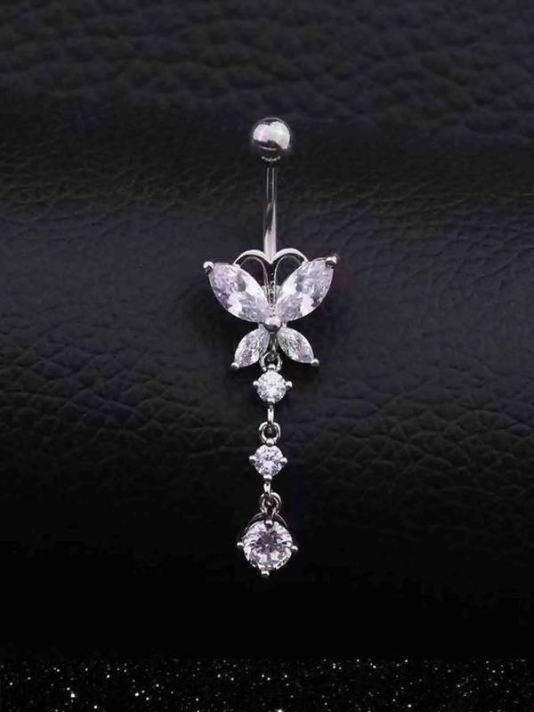 Casual Rhinestone Decor Butterfly & Flower & Heart Design Belly Button Ring, Navel Piercing Body Jewelry Kit, Classic Fashion Accessories for Party, Club