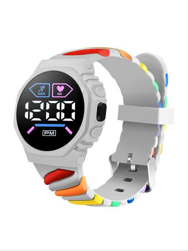 Fashionable Rainbow Stripe Design Digital Watch, Casual Digital Watch for Women & Girls, Trendy All-match & Exquisite Watch for Birthday Gift