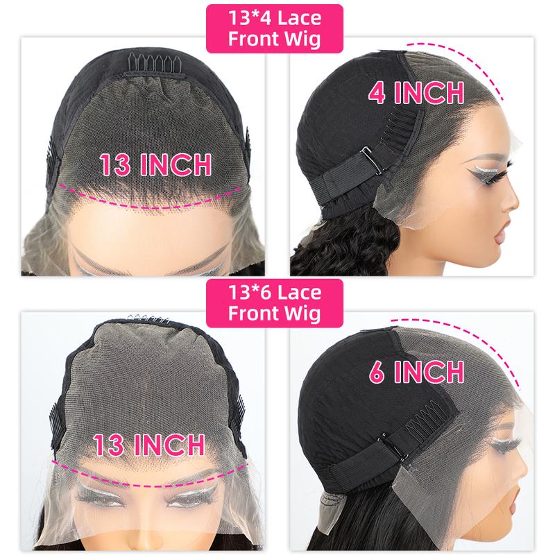 Holiday Haul Deal MORE FACE Deep Wave 13x6 13x4 Transparent Lace Front Human Hair Wig - PrePlucked with Baby Hair, Black, Heat Resistant