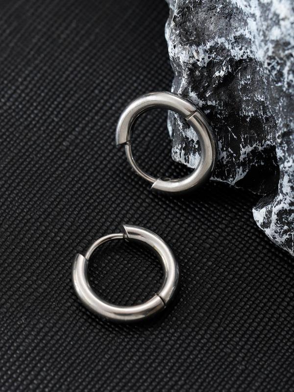 Minimalist Solid Color Stainless Steel Hoop Earrings (2pcs), Fashionable Jewelry for Men, Casual Jewelry for Party, Daily Clothing Decor, Trendy All-match & Exquisite Jewelry for Birthday Gift