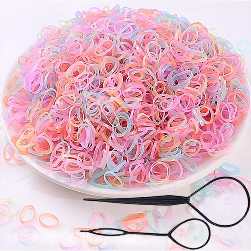 2000 PCS Clear Elastic Mini Ponytail Rubbers Ties, Soft Non-Slip Small Hair Accessories for Girls, with 2 PCS Topsy Tail Tools