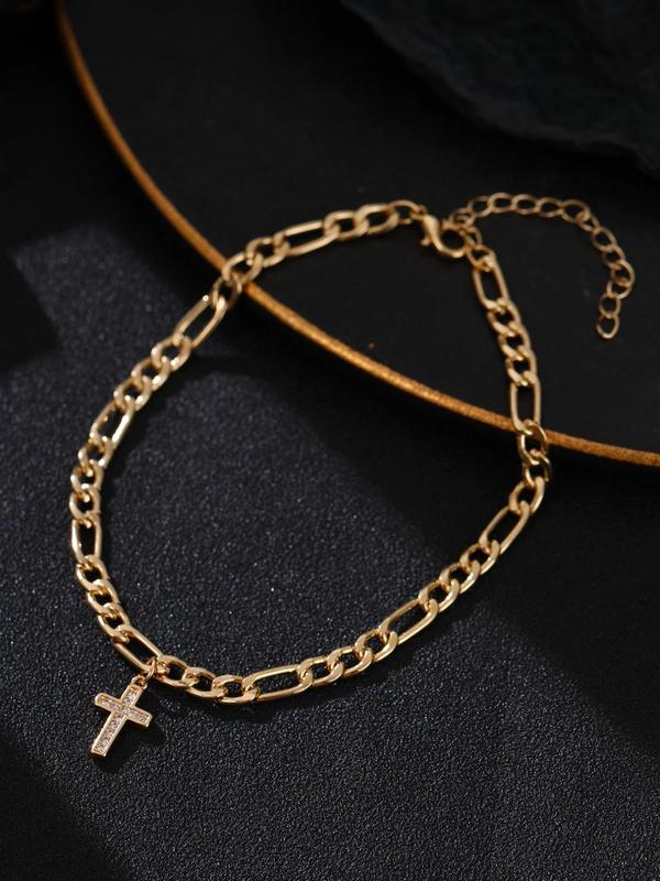 Elegant Rhinestone Decorated Cross Charm Anklet for Women,  Gorgeous Chic Foot Jewelry for Beach Party, All-match Simple Fashion Accessories