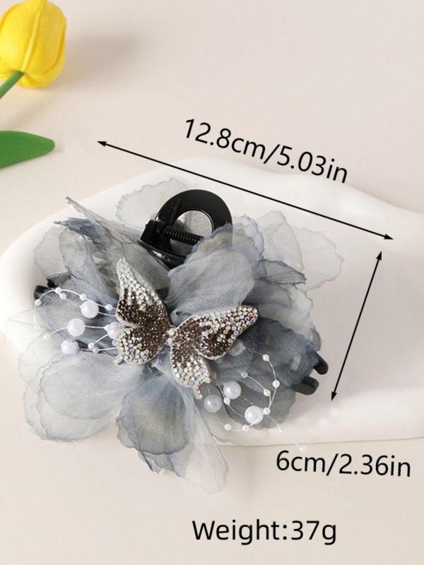 Faux Pearl & Rhinestone Decor Hair Claw, Elegant Flower & Butterfly Design Hair Accessories for Women & Girls, Cute Lovely Hairwear for Daily Used