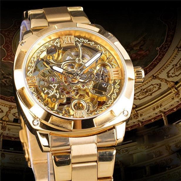 All Gold Watch Mechanical Movement Steel Band Men's Watch