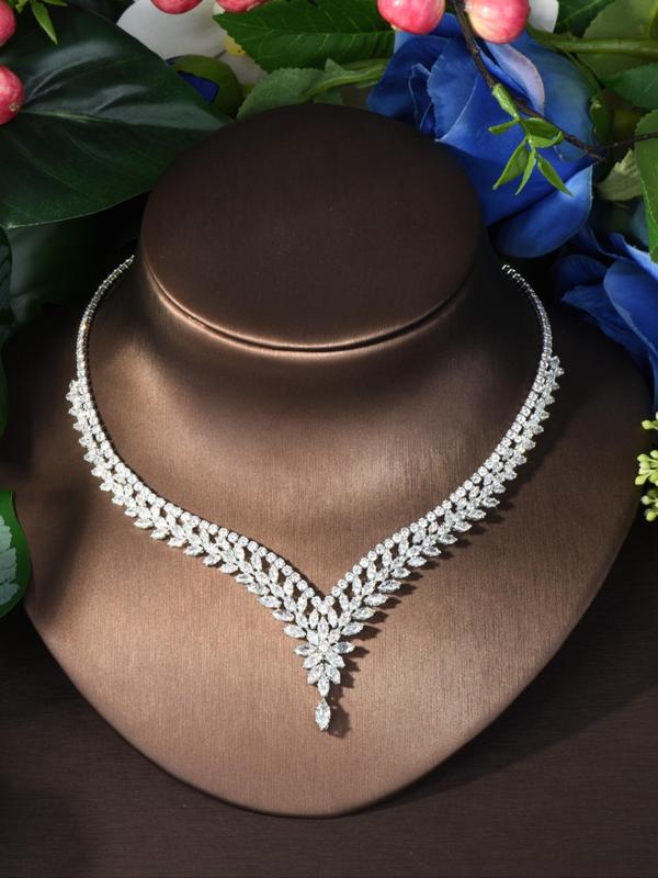 Women's Elegant Rhinestone Decorated Jewelry Set, Exquisite Trendy Necklace & Bracelet & Earrings & Ring Set, Chic Jewelry Set for Party & Wedding Decor