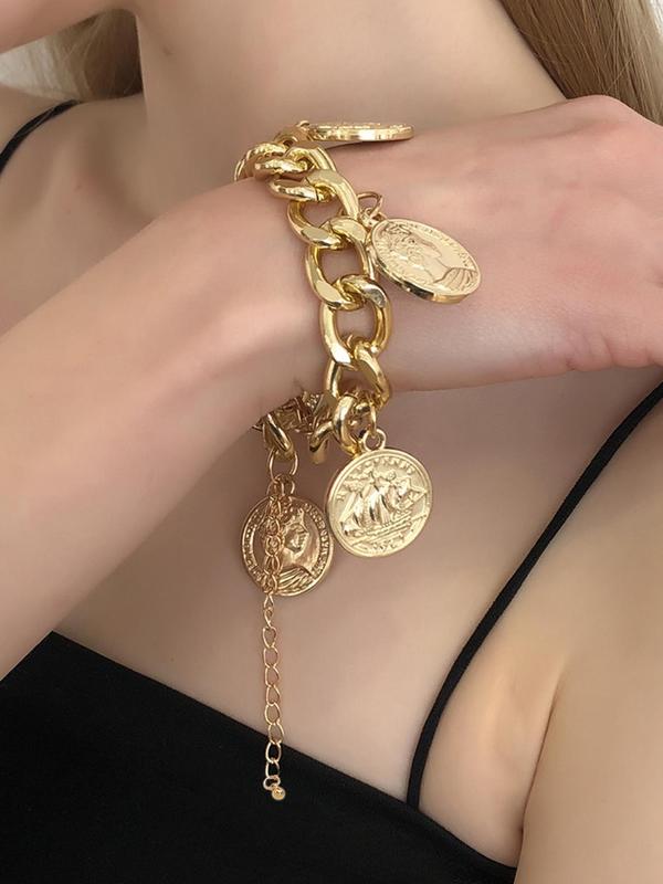 Women's Elegant Coin Pendant Necklace & Bracelet, Fashion Jewelry for Party, Daily Clothing Decor, Trendy All-match & Exquisite Jewelry for Birthday Gift