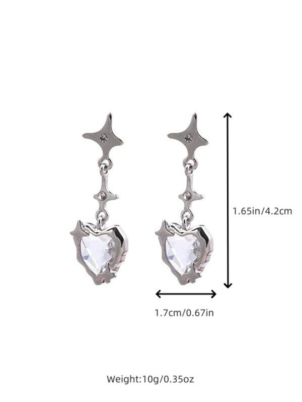 Heart & Star Design Stud Earrings, Rhinestone Decor Stud Earrings, Fashion Jewelry Accessories for Women