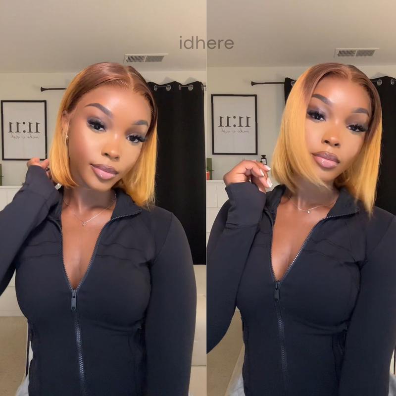 IDHERE 4 27 Highlight Color Honey Blonde Bob Straight Water Wave Wig 13x4 HD Transparent Lace Front Affortable Human Hair Wigs Tiny Knot Pre Plucked For Black Women Beginner Friendly Wig