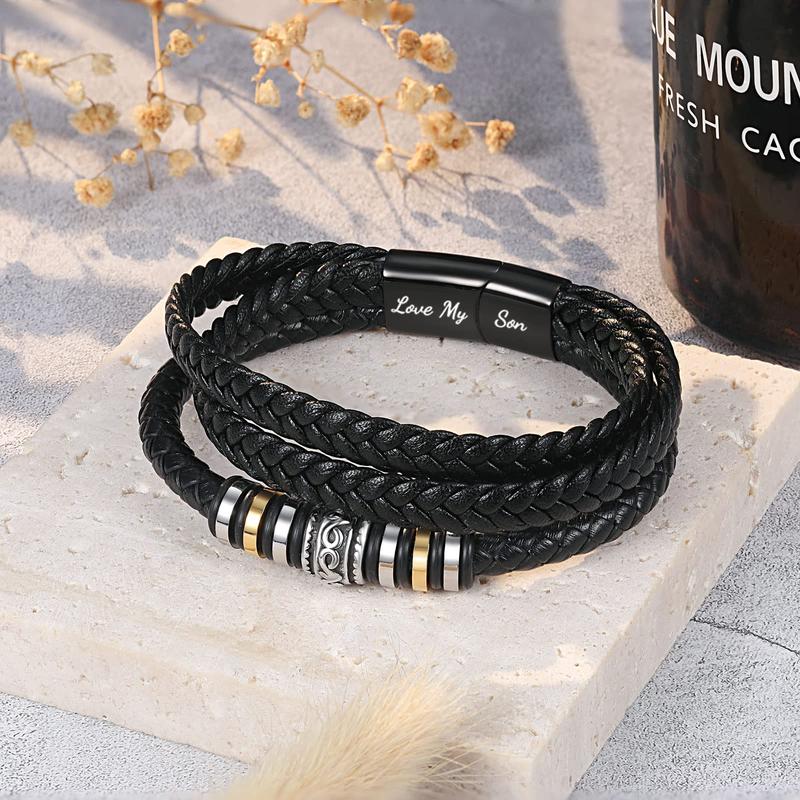 To My Son Grandson Nephew Leather Bracelet Birthday Christmas Gifts for Teen Boys