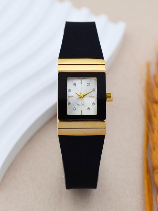 Women's Elegant Rhinestone Decorated Quartz Watch, Fashionable Rectangle Dial Watch for Women & Girls, Trendy All-match & Exquisite Watch for Birthday Gift without Box