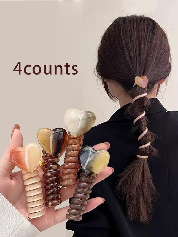 Heart Shaped Coil Hair Ties, Waterproof Hair Ties, Hair Accessories for Women & Girls, Casual Versatile Hair Accessories for Daily Wear