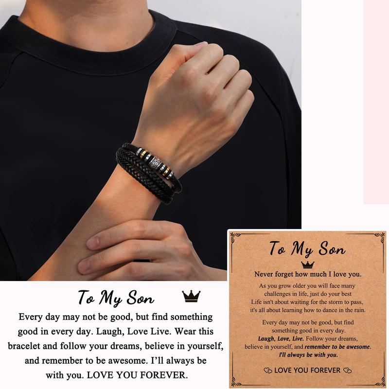 To My Son Grandson Nephew Leather Bracelet Birthday Christmas Gifts for Teen Boys