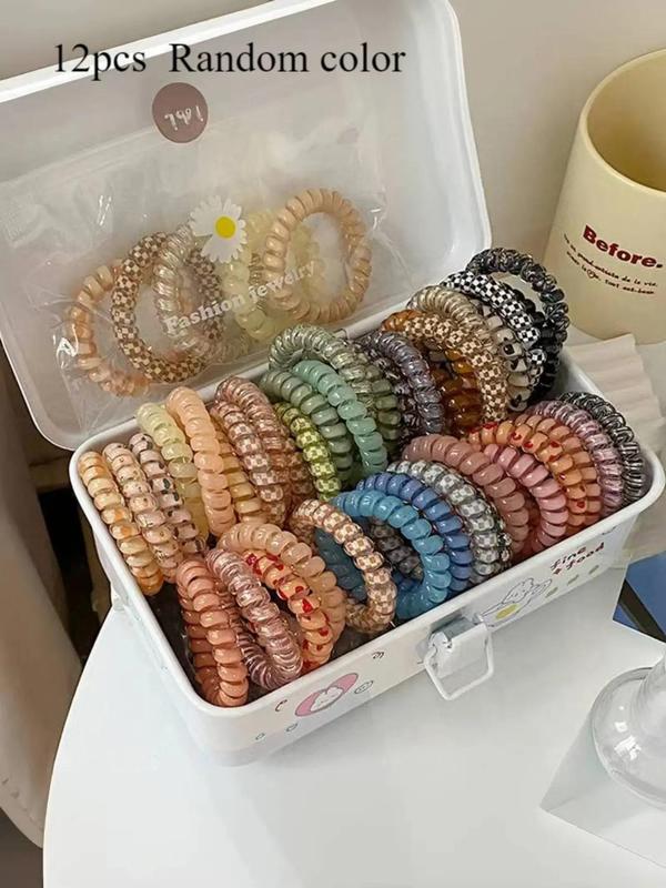 Random Color Telephone Cord Design Hair Tie, High Stretch Hair Ties, Fashion Hair Accessories for Women & Girls, Minimalist Headwear Suitable for Thick Hair