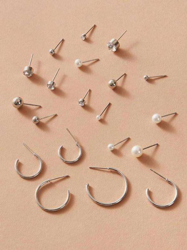 20 Pairs Faux Pearl & Rhinestone Decorated Stud Earrings for Gift, Minimalist Hoop Earrings, Casual Matching Earrings Set, Fashion Female Classic Fashion Accessories for Daily Wear