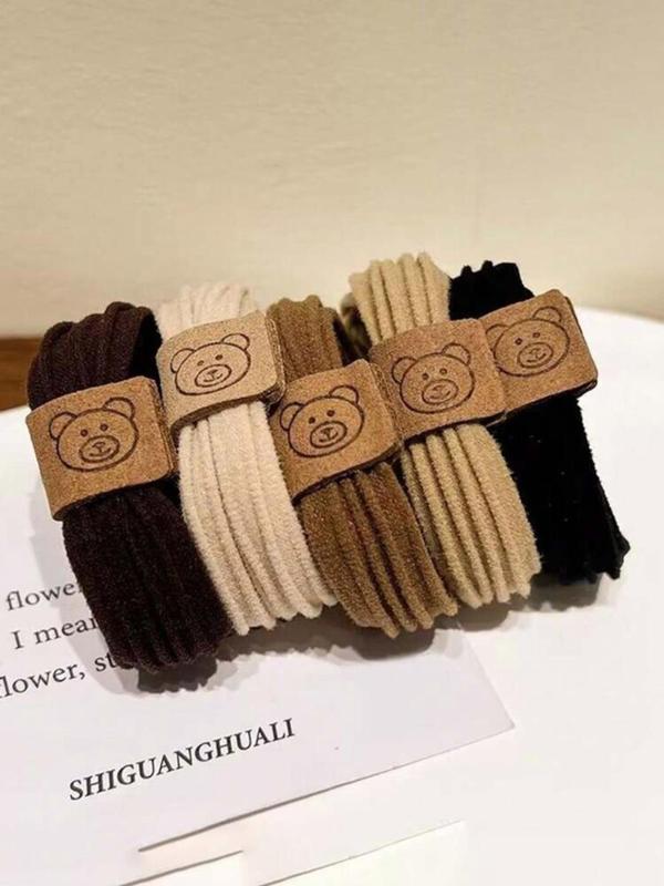 Cute Bear Design Hair Tie, 5 Counts High Stretch Hair Tie, Fashion Hair Accessories for Women & Girls, Minimalist Headwear Suitable for Thick Hair